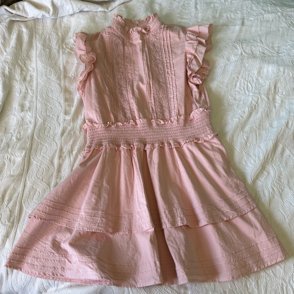 Cleobella Pink Coquette Spring Dress Versailles Ruffle Detail Prairie LIKE NEW
